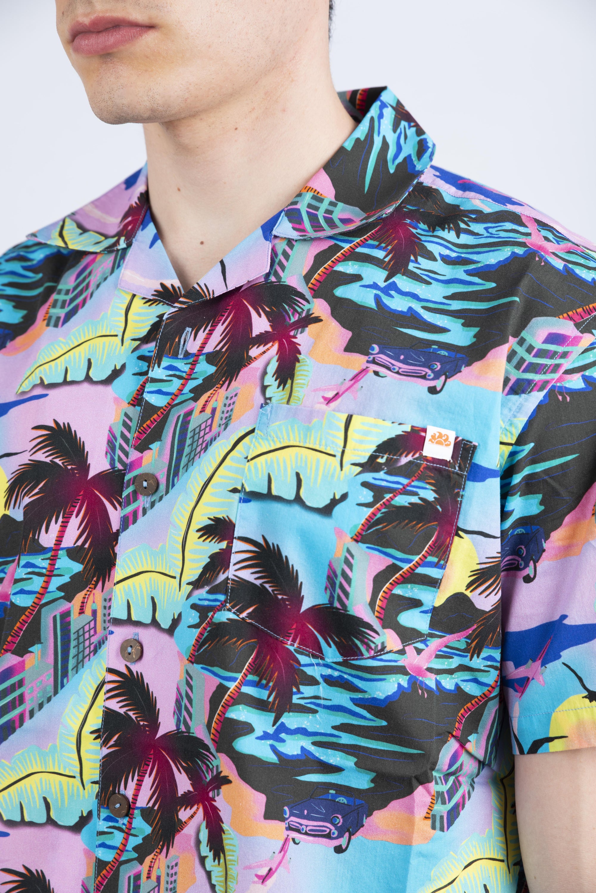 Camicia modello Bowling con stampa viola M817SHPI800 571HJ SUNDEK 