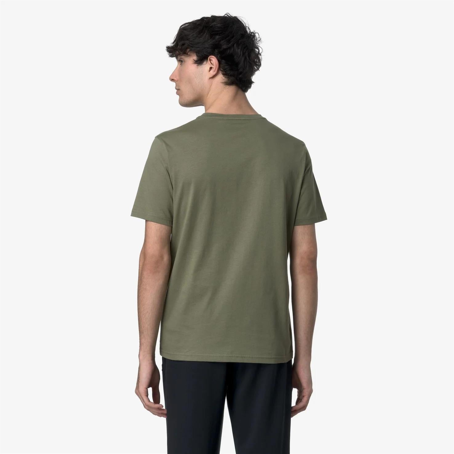 T-Shirt in Cotone Slim Fit Uomo verde militare con Taschino K31368W V15 K-WAY 