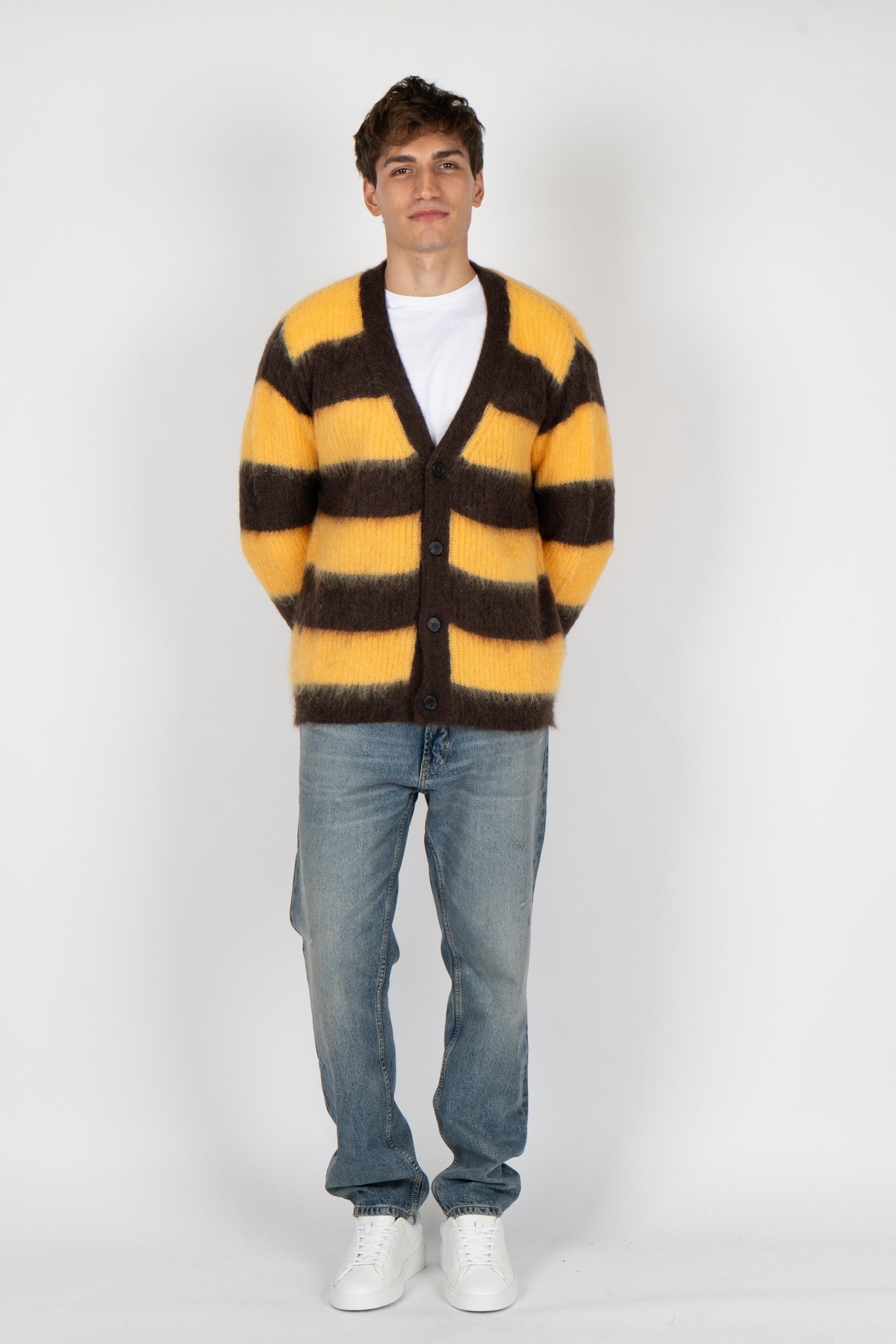 Cardigan con motivo a righe B9F0075 FV448 AMARANTO 