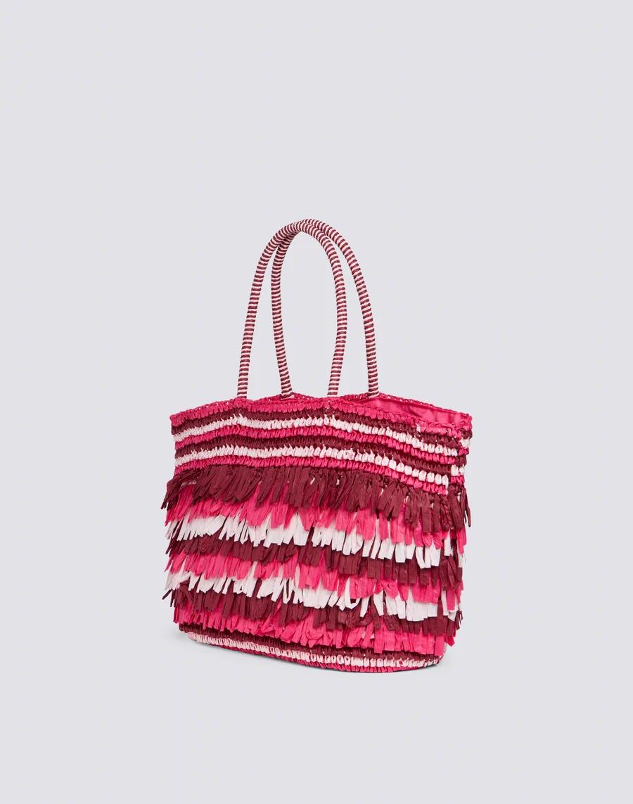 Libera- borsa in paper straw con frange rosa AW744ABPA100 86702 SUNDEK 