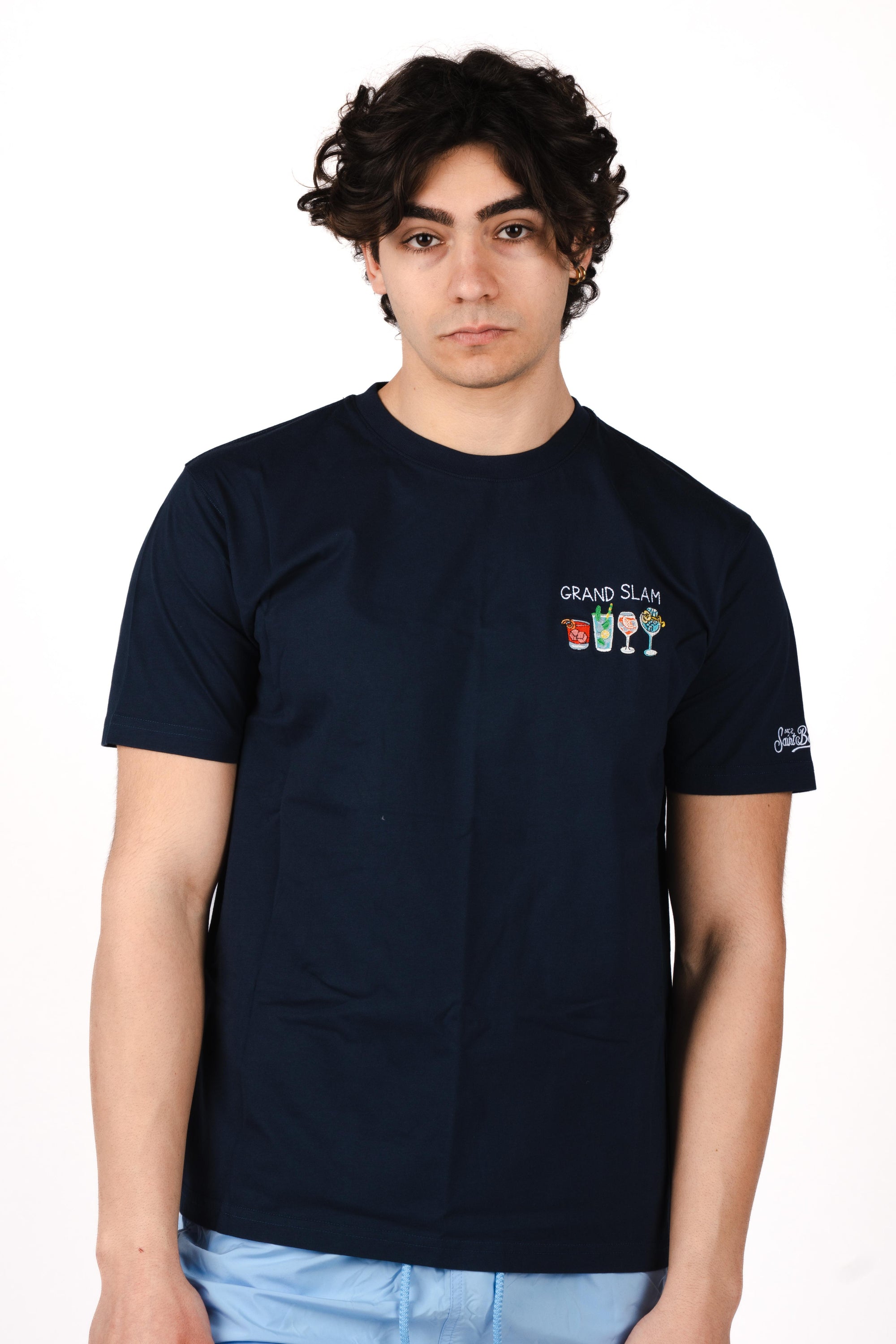 T-shirt Portofino blu con ricamo Grand Slam POT0001 04483L MC2 SAINT BARTH 