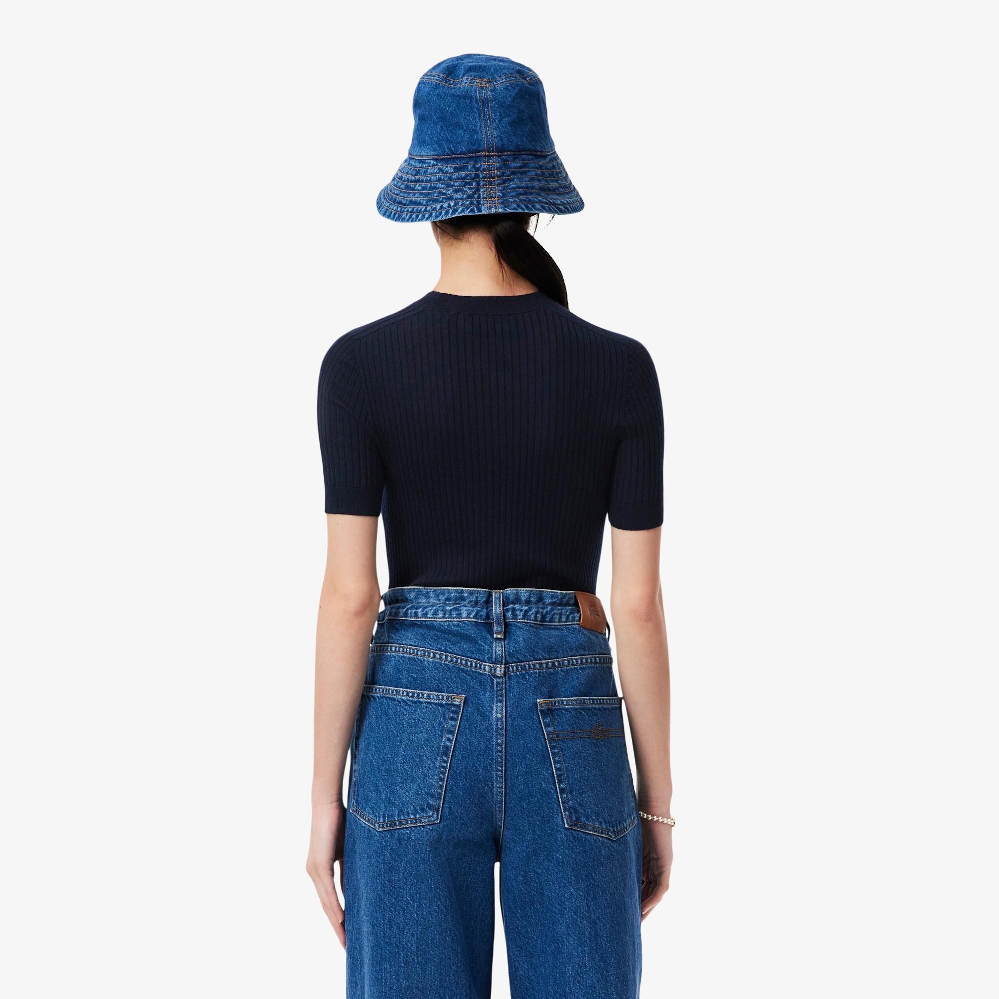 Maglione a maniche corte in lana merinos a coste AF4146 166 LACOSTE 