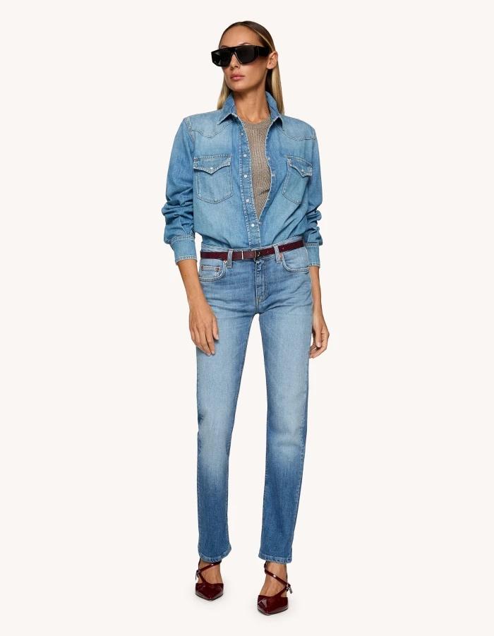 Camicia regular in denim fisso DC406DF0272LA2 800 DONDUP 