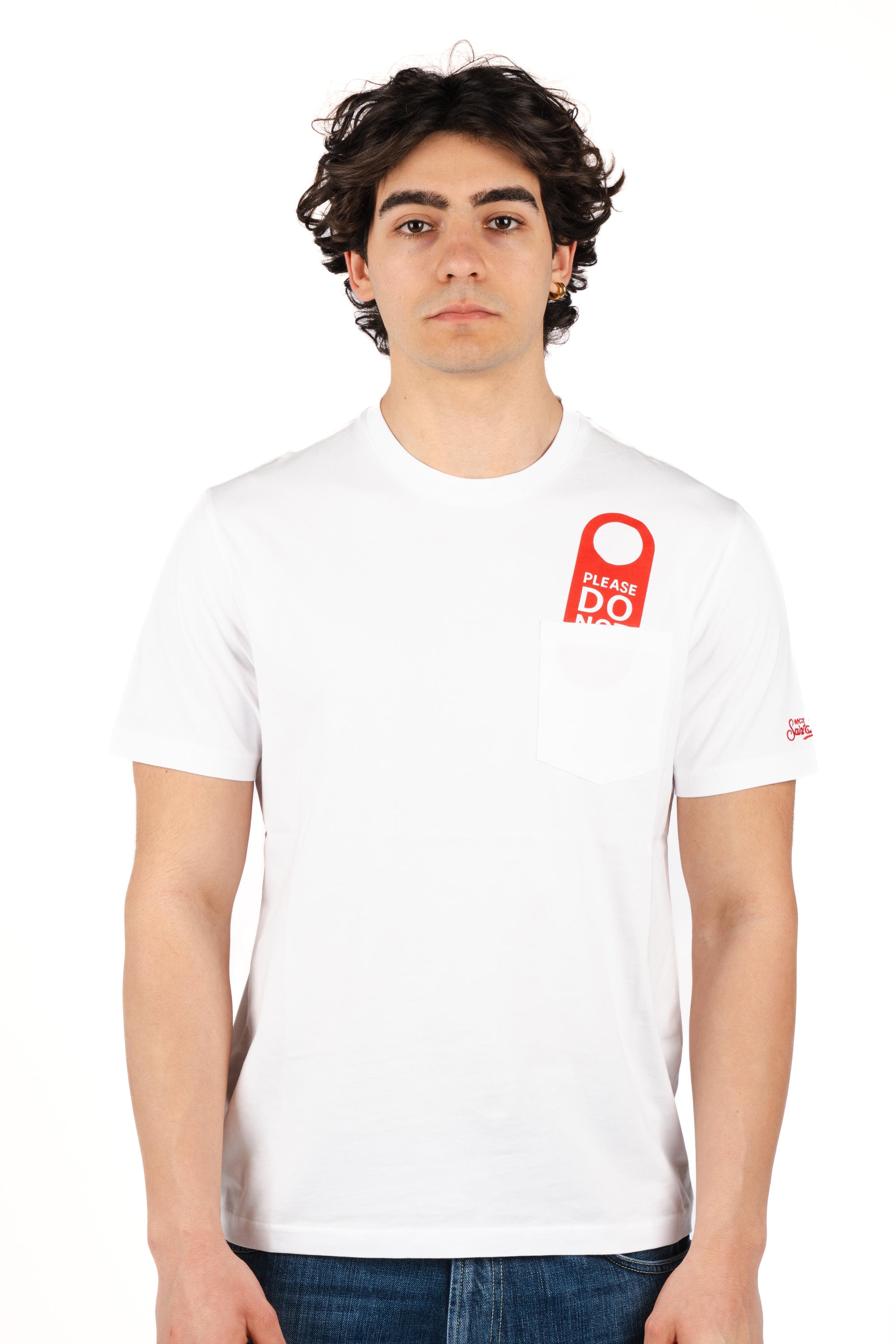 T-shirt Austin con taschino e ricamo Please do not AUS0001 04392L MC2 SAINT BARTH 