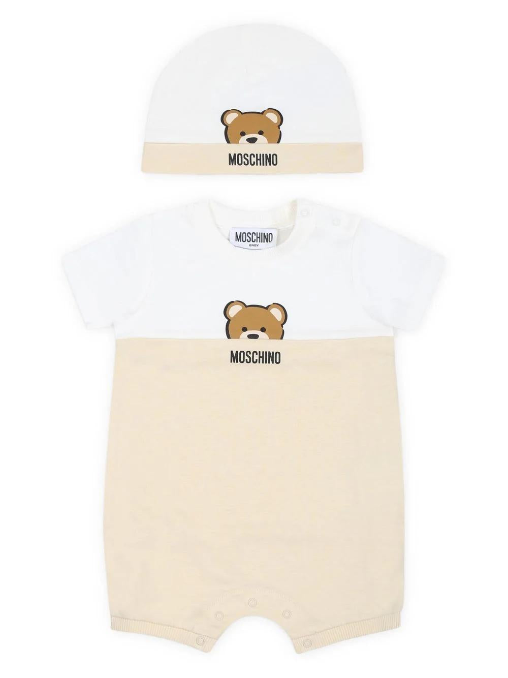 Body e cappellino per noenato con logo Teddy Bear MUY07ELAA27 20404 MOSCHINO BABY 
