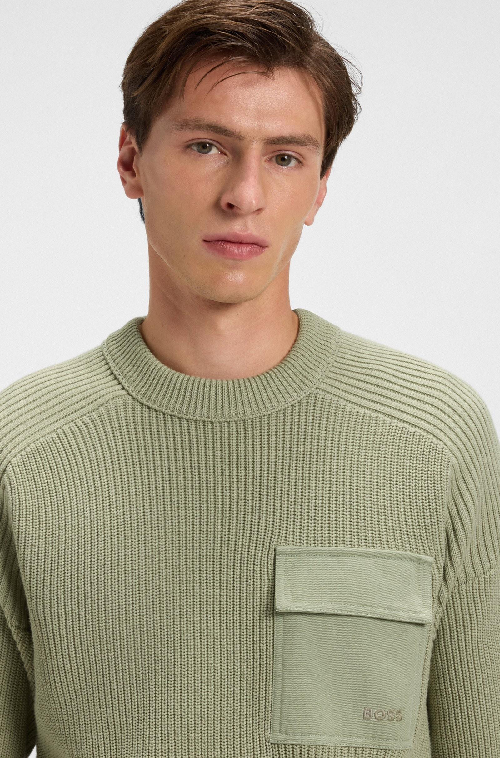 Maglione in cotone a coste con tasca a contrasto 50546175 370 BOSS 