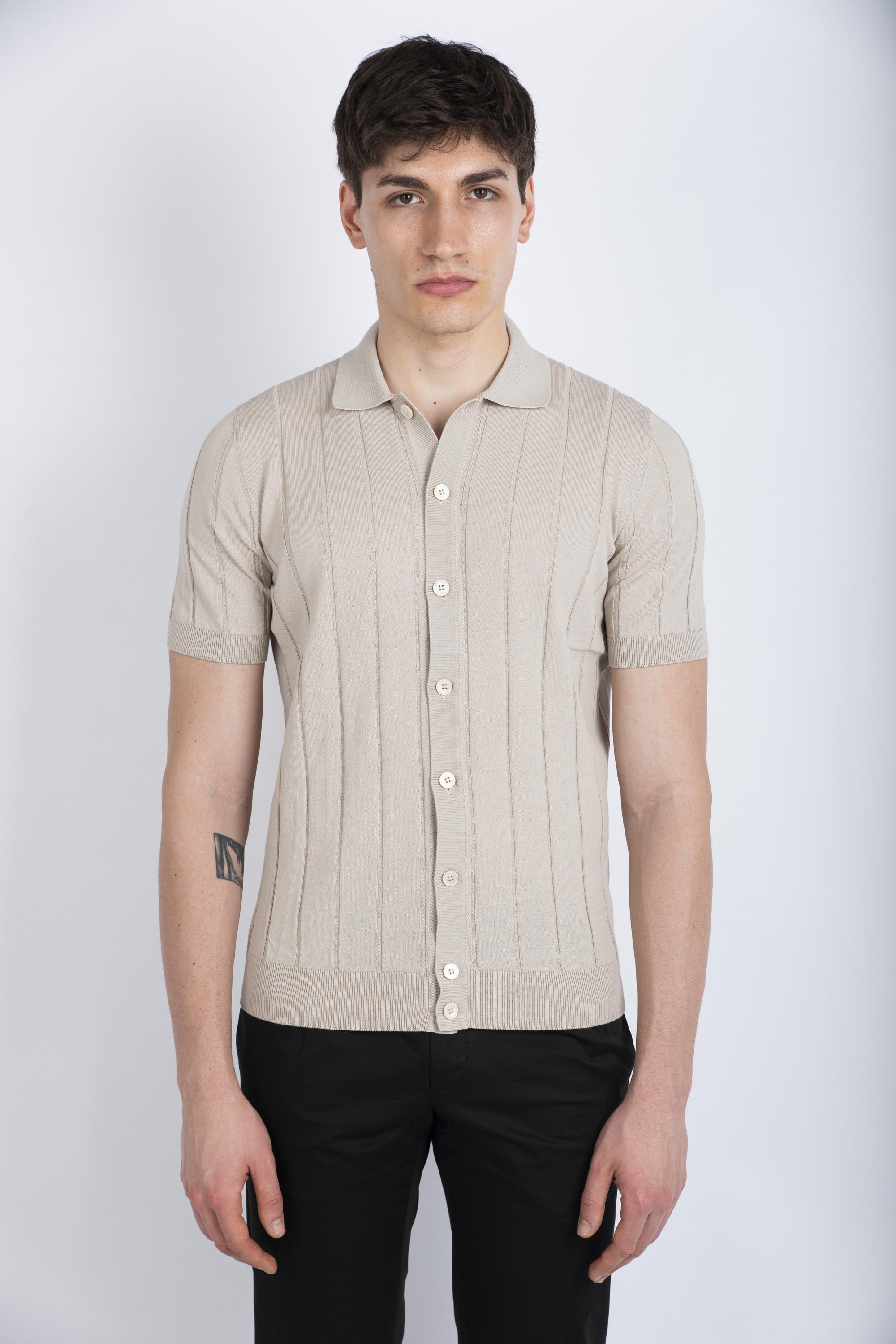 Camicia in maglia a coste beige 57143/20634 010 GRAN SASSO 