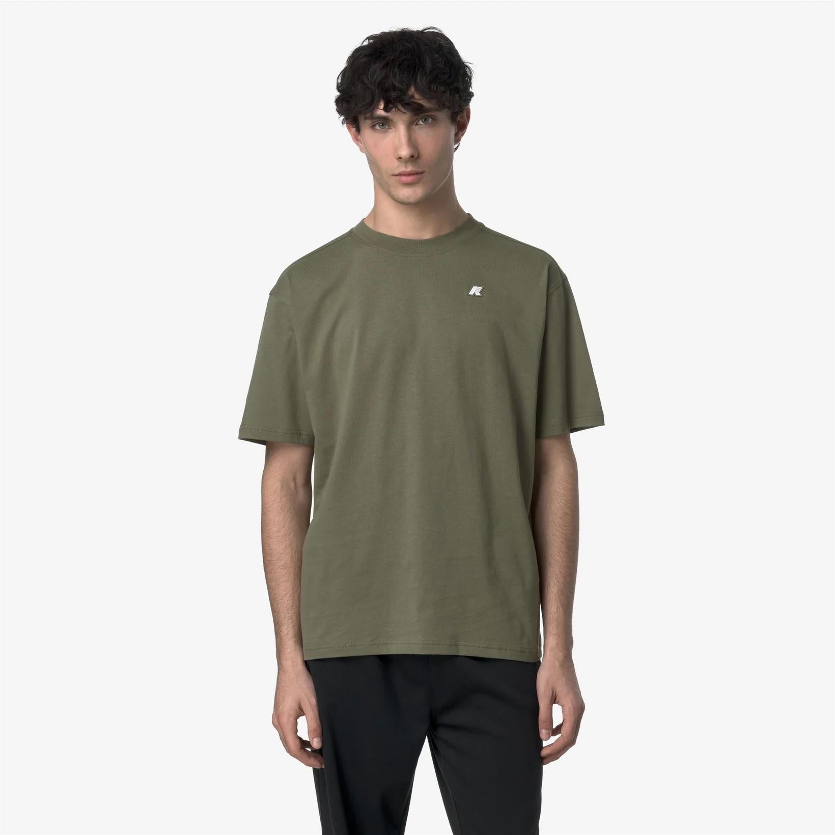 T-shirt casual da uomo in cotone verde militare K3136CW V15 K-WAY 