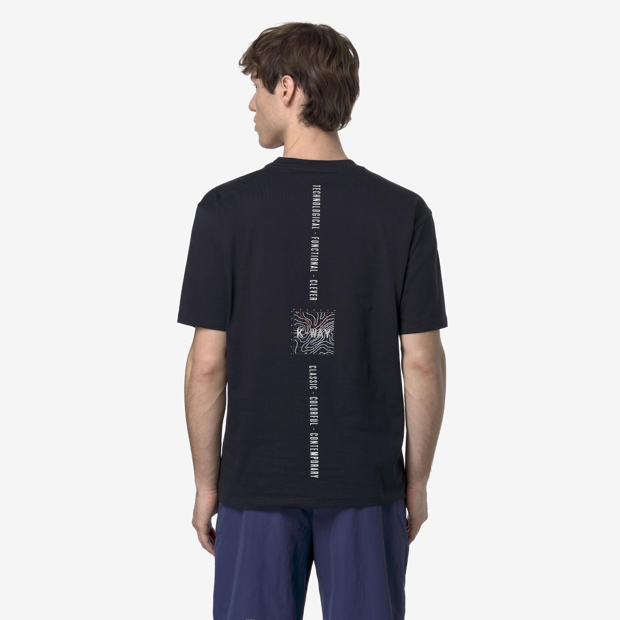 T-shirt casual da uomo blu in cotone con stampa grafica K3138PW K89 K-WAY 