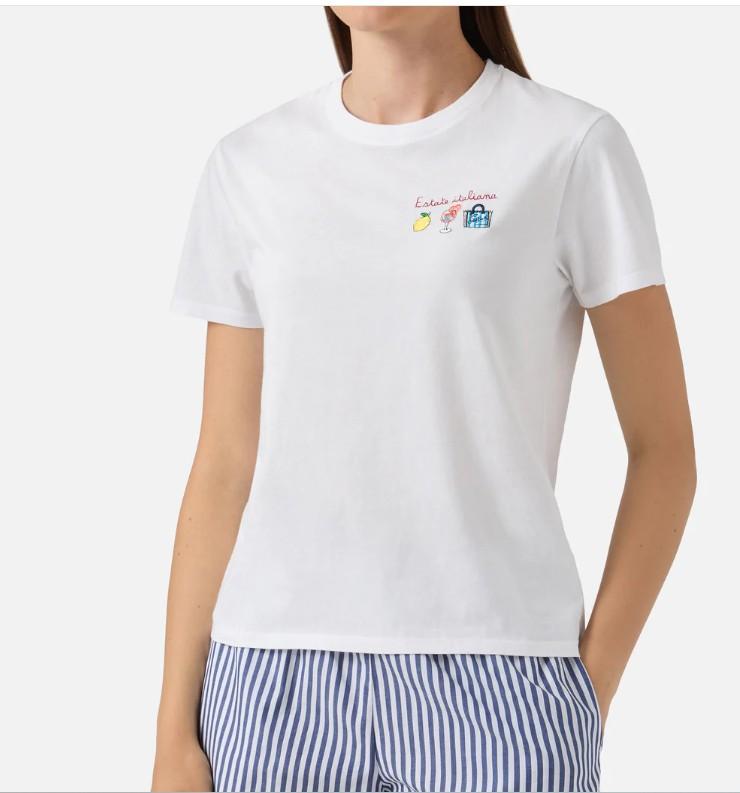 T-shirt Emilie bianca con ricamo Estate Italiana EMI0001 09757L MC2 SAINT BARTH 