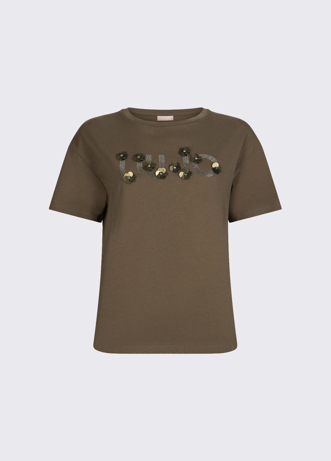 T-shirt con applicazioni gioiello WA6238JS923 P9330 LIU JO WHITE1 