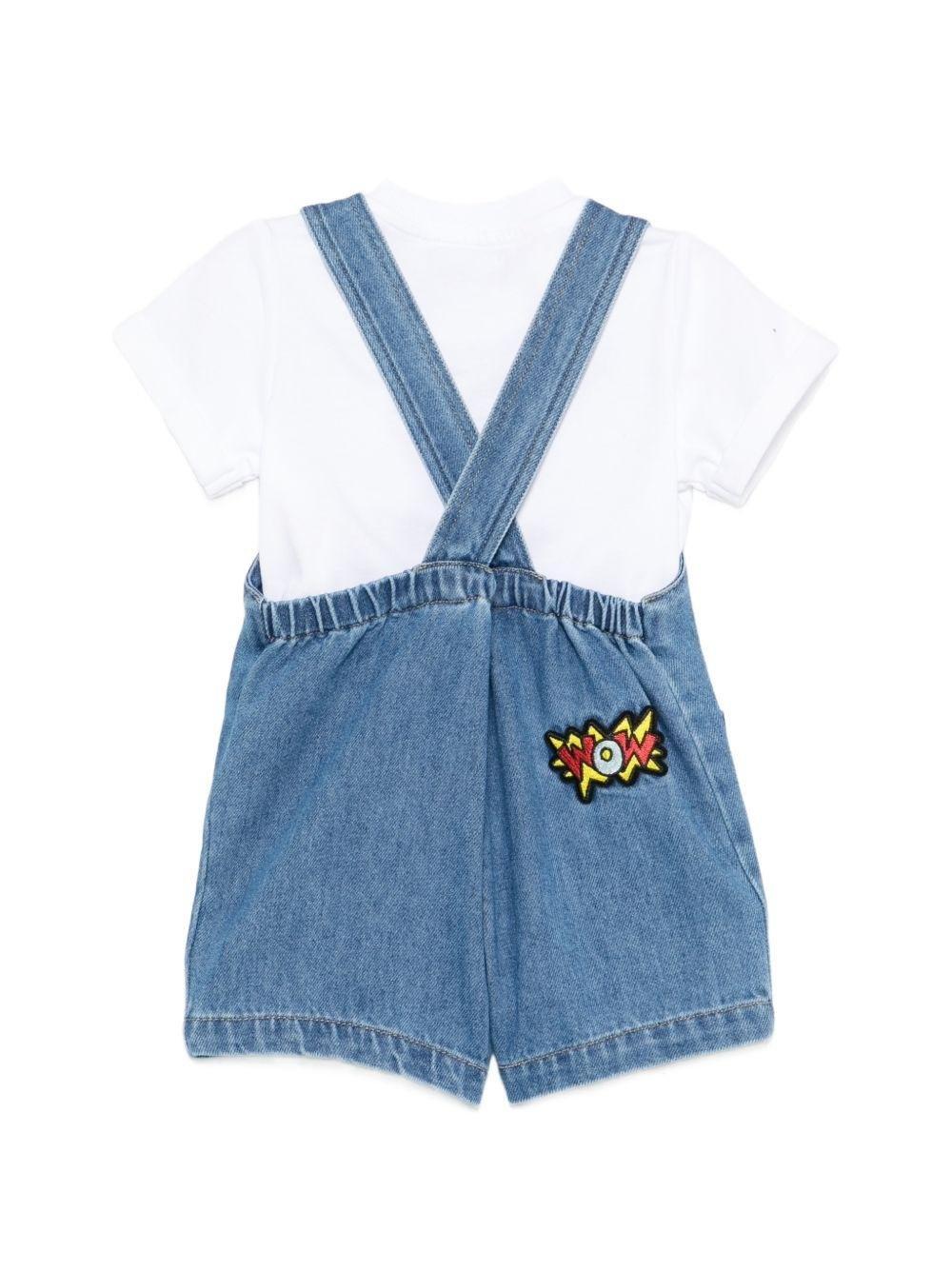 Set t-shirt e salopette per neonaticon toppa con logo sul davanti MUG01RL0E34 40646 MOSCHINO BABY 