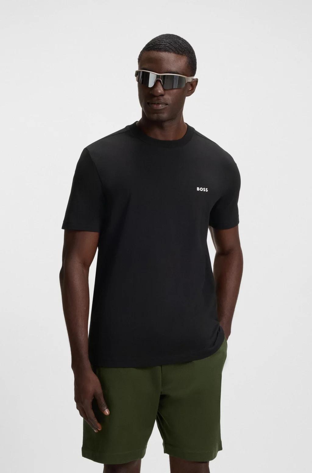 T-shirt regular fit in cotone elasticizzato con logo a contrasto 50506373 001 BOSS 