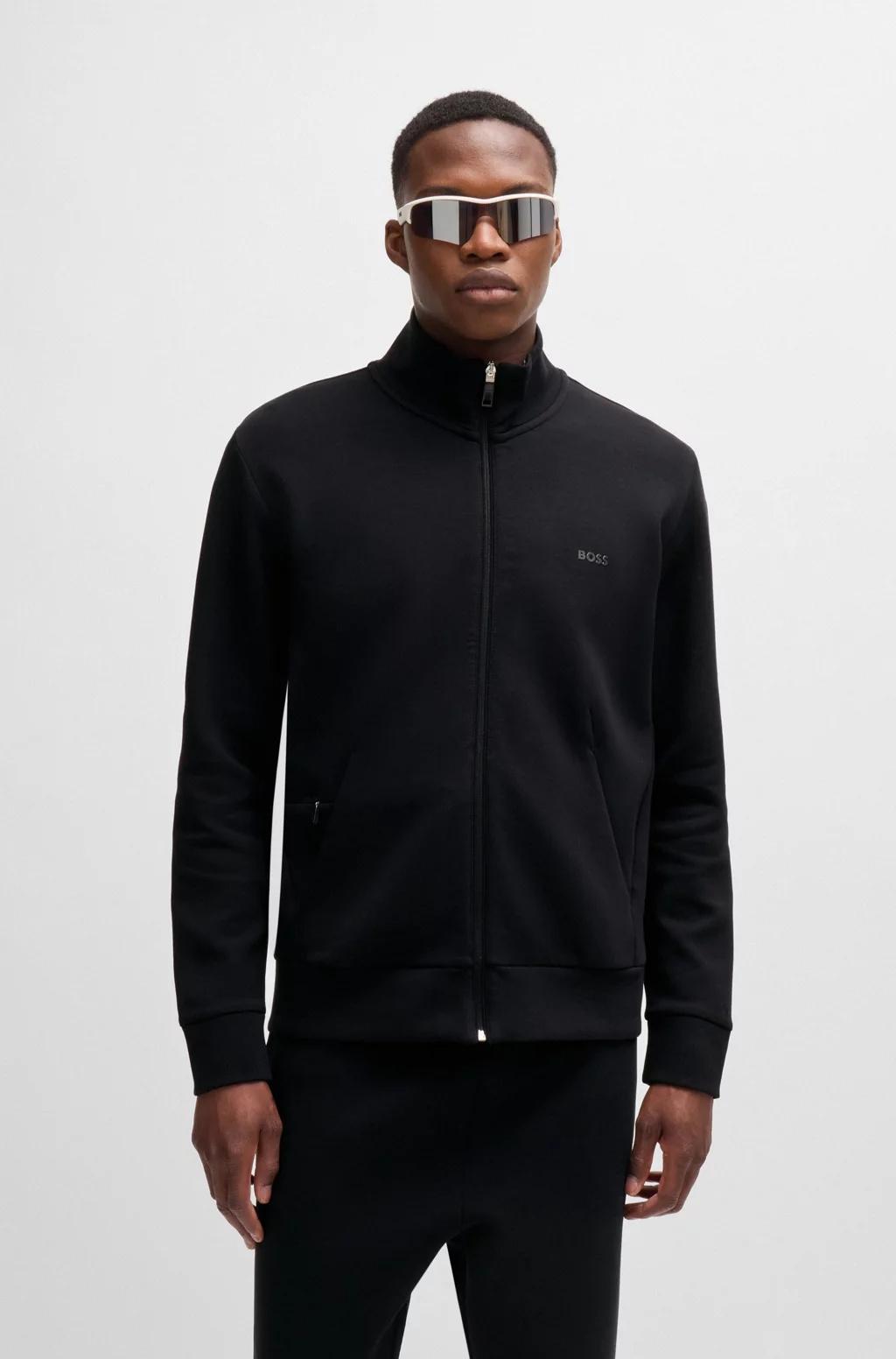 Felpa in cotone elasticizzato con zip e logo stampato 50506152 001 BOSS 