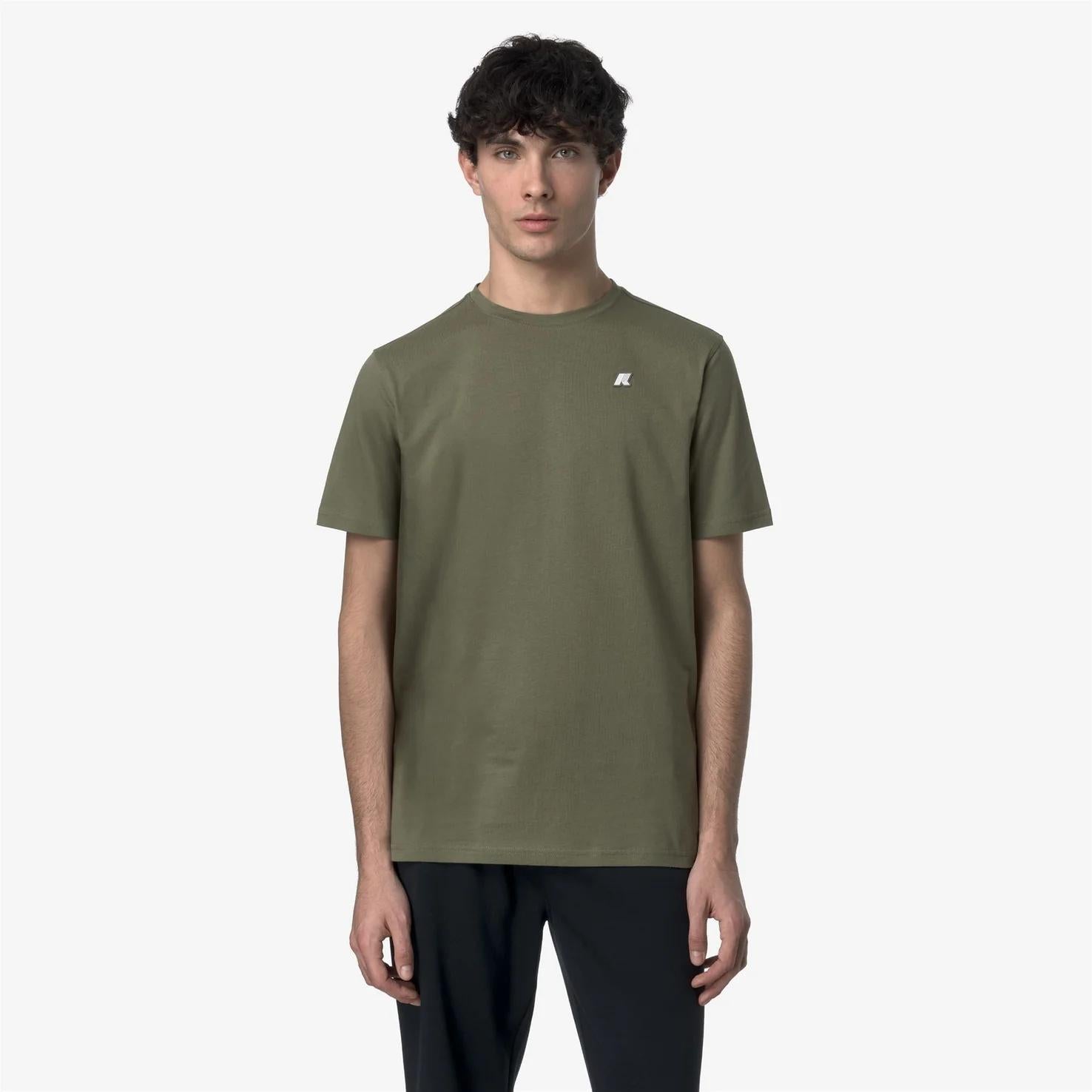 T-Shirt in Cotone Slim Fit Uomo Verde Lichene K7125UW V15 K-WAY 