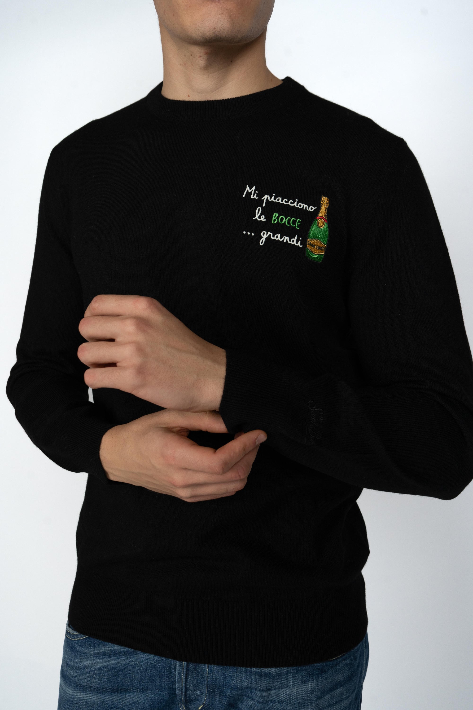 Maglione a girocollo Heron Light con ricamo Champagne HER0024 03481I MC2 SAINT BARTH 