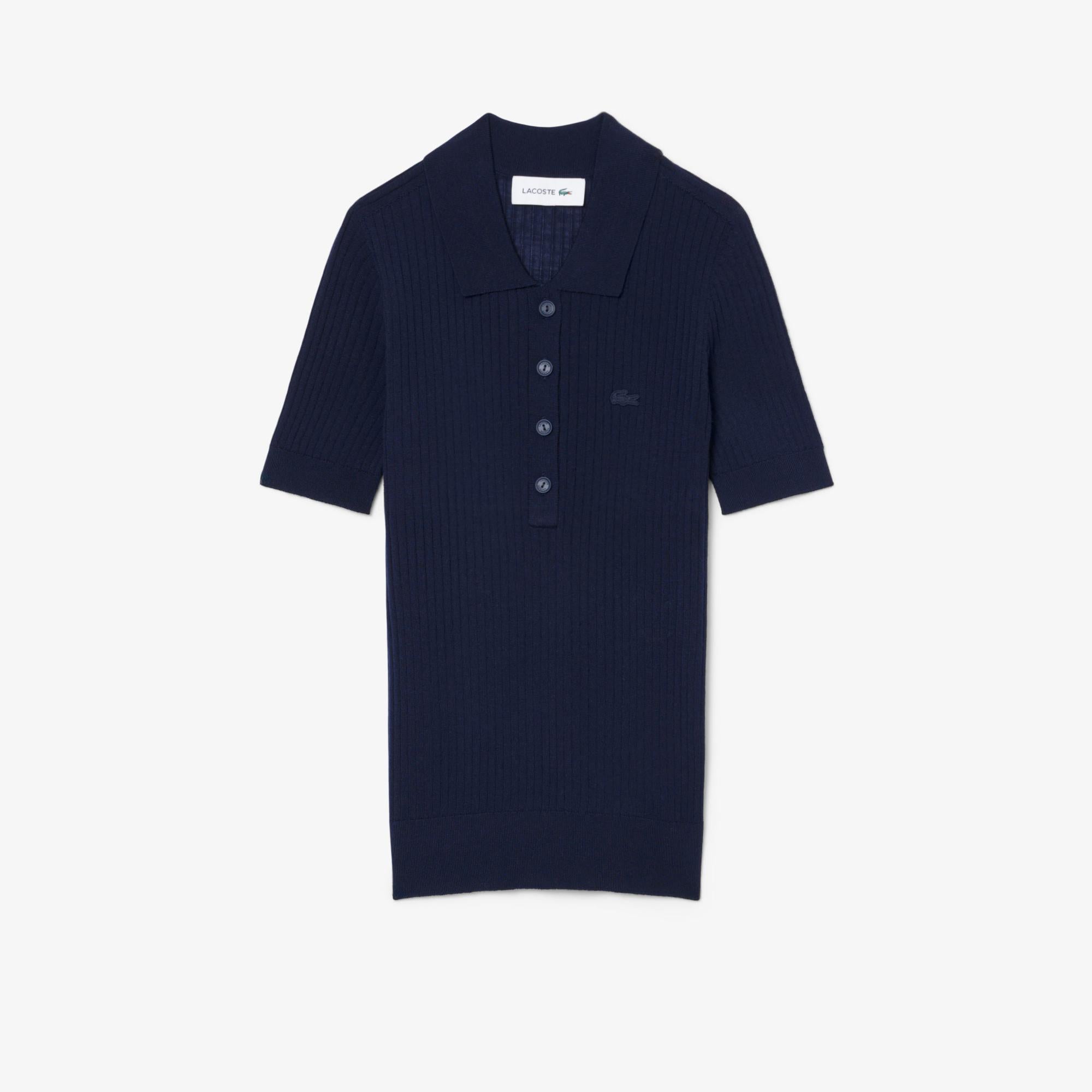 Maglione in lana merinos con collo a polo a coste 3D AF9984 166 LACOSTE 