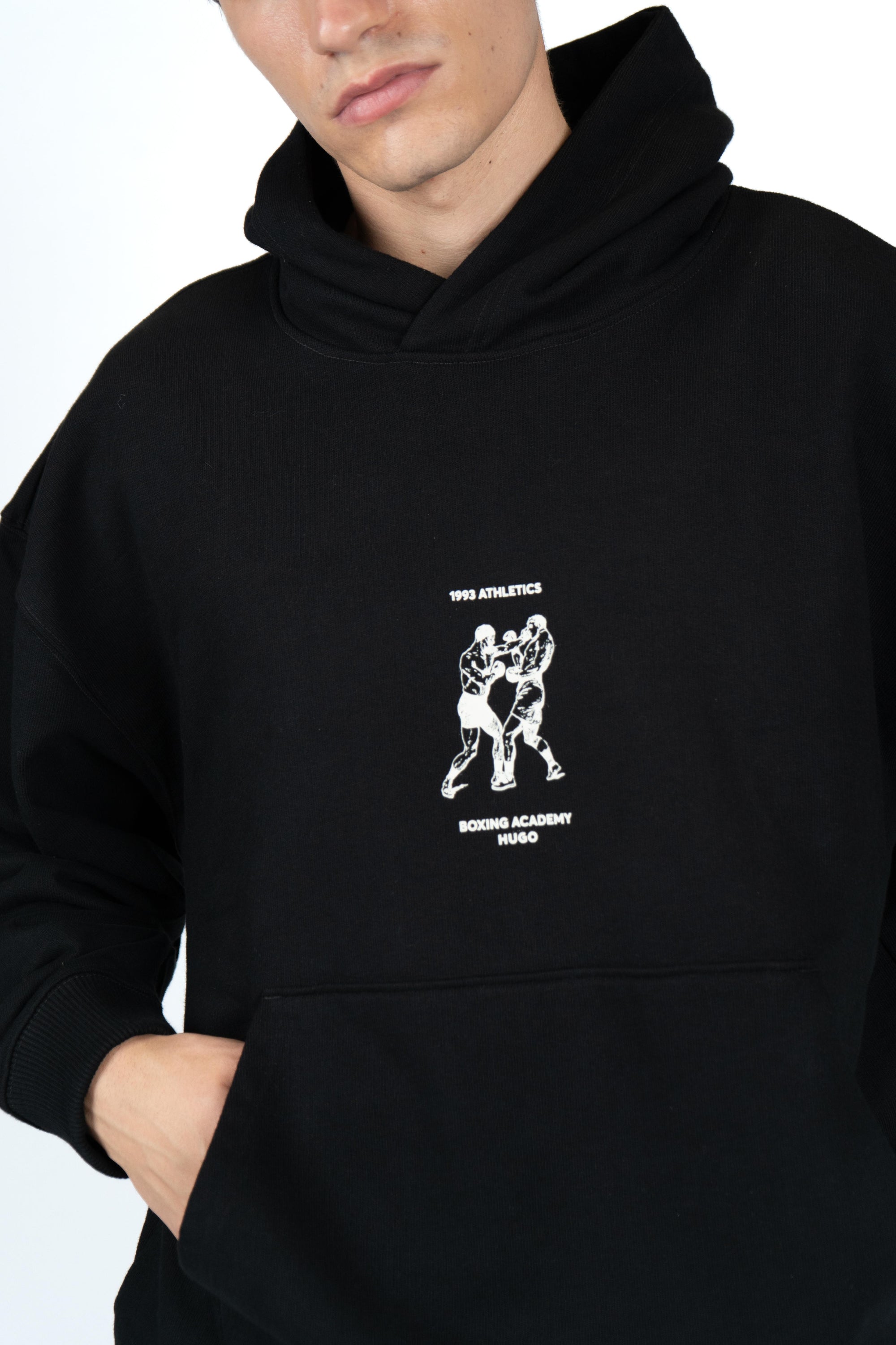 Felpa con cappuccio in terry di cotone con grafica ispirata alla boxe 50542399 001 HUGO 