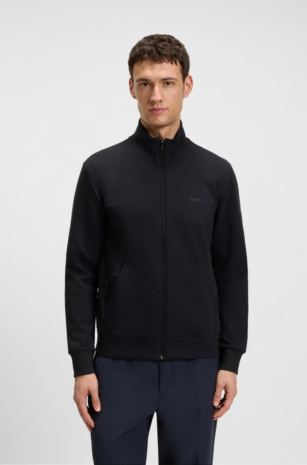 Felpa in cotone elasticizzato con zip e logo stampato 50506152 402 BOSS 