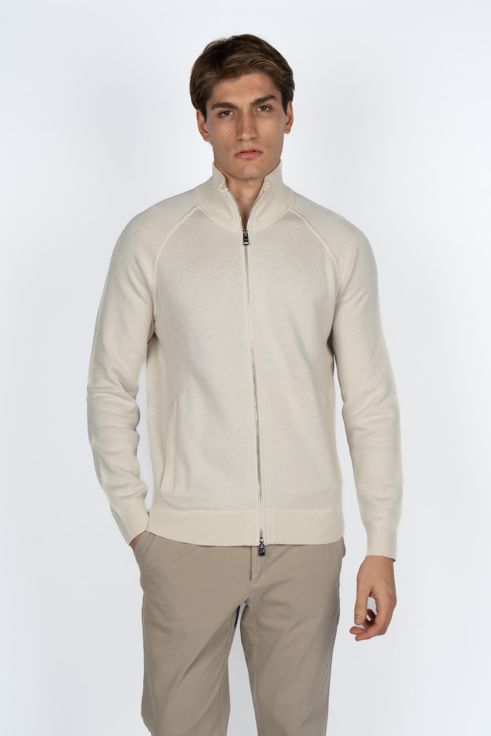 Cardigan in cotone e lana vergine con zip 50543150 131 BOSS 