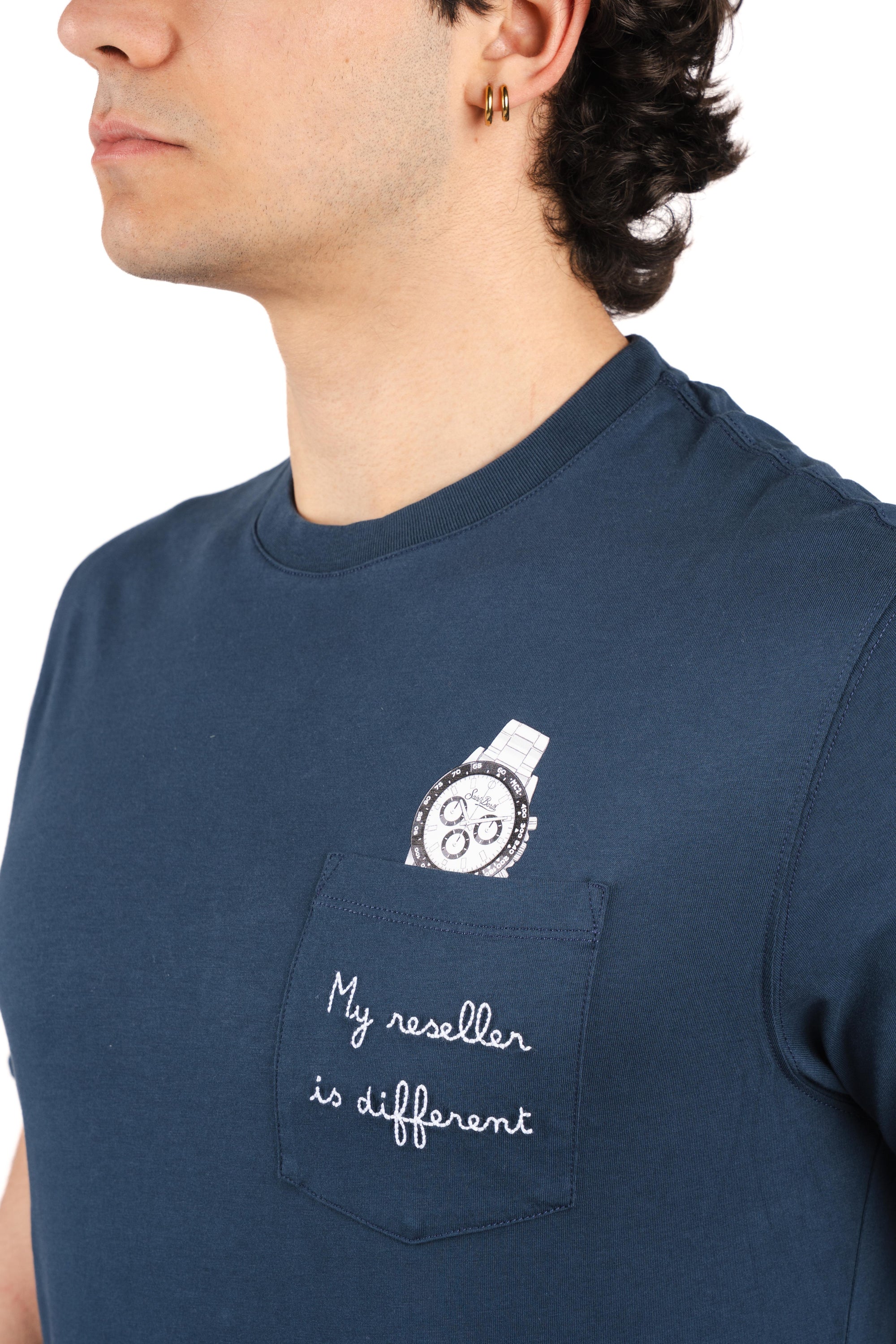 T-shirt Austin blu con orologio e ricamo My Reseller Is Different AUS0001 04349L MC2 SAINT BARTH 