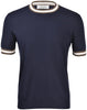 T-shirt in maglia con dettagli blu navy bianco marrone