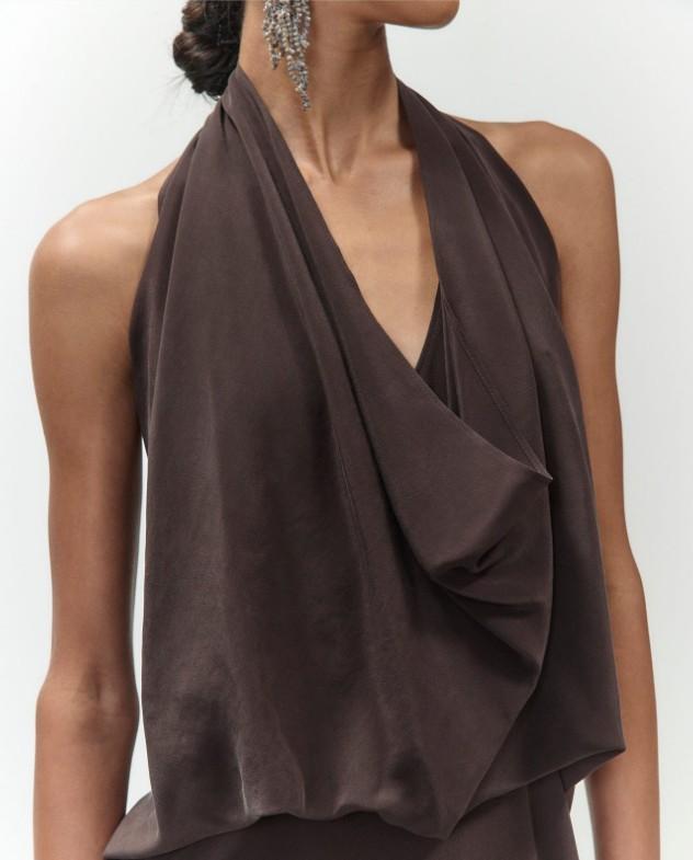 Abito seta mano sale halter 116330 CHOCO ALYSI CHOCOLAT 