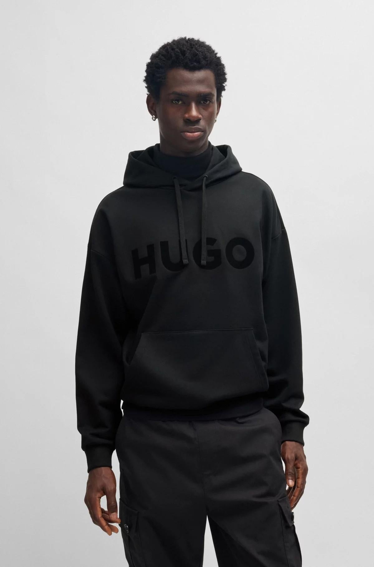 Felpa con cappuccio oversize in terry di cotone con logo tono su tono 50529090 001 HUGO 