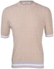T-shirt in maglia lavorazione trecce e coste nocciola grigio bianco