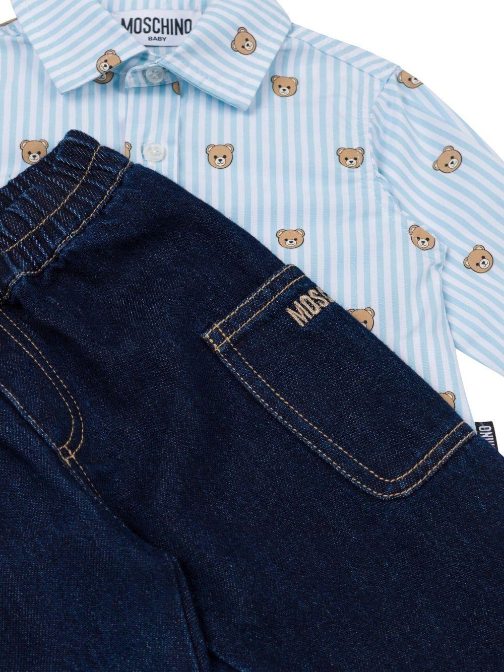 Set camicia e pantaloni per neonato con stampa orsetto MUK057L0E34 40109 MOSCHINO BABY 