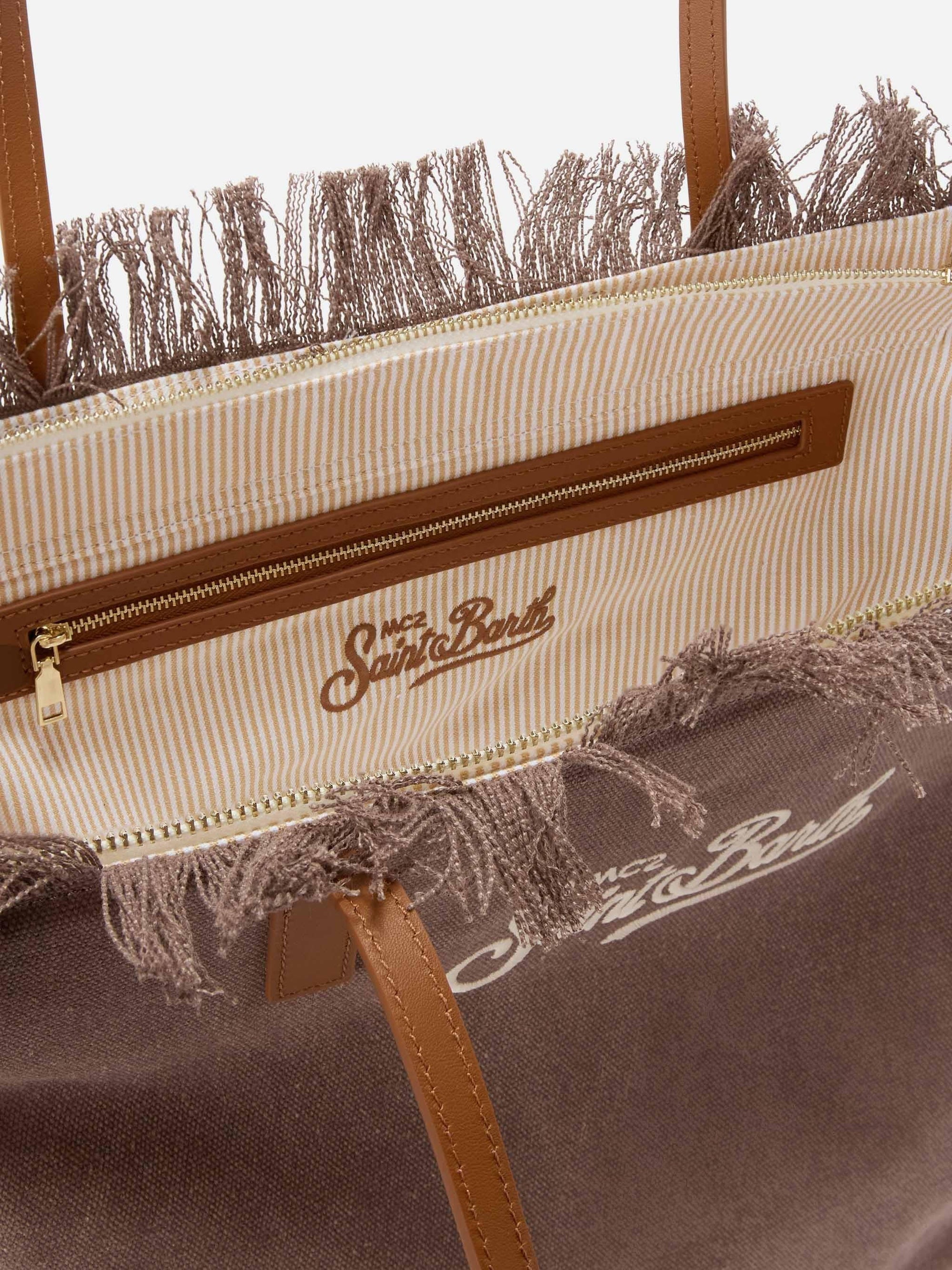 Borsa City regular in canvas marrone con frange CBF0001 01742L MC2 SAINT BARTH 