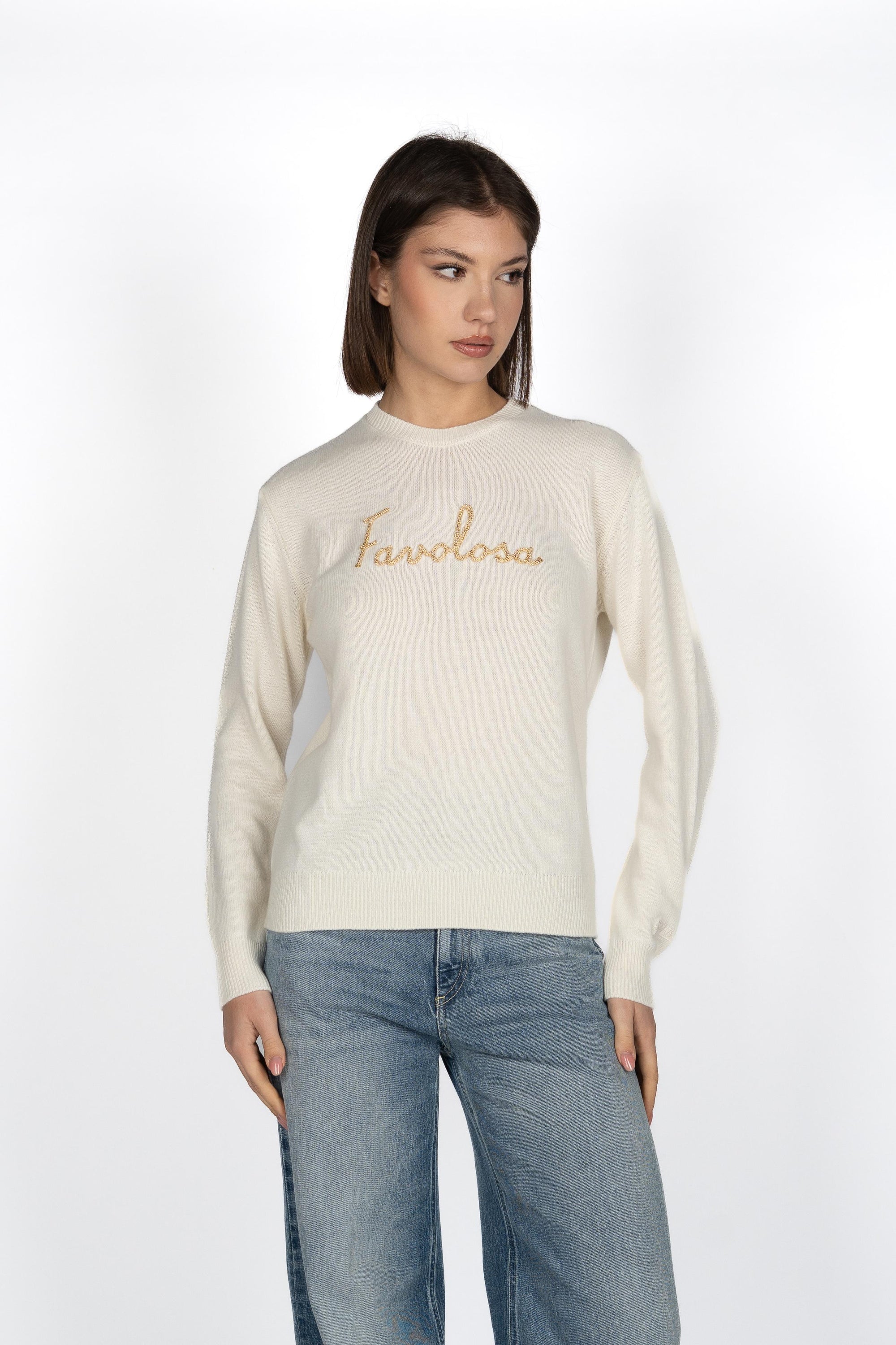 Maglione New Queen con ricamo lurex Favolosa QUE0010 03953I MC2 SAINT BARTH 