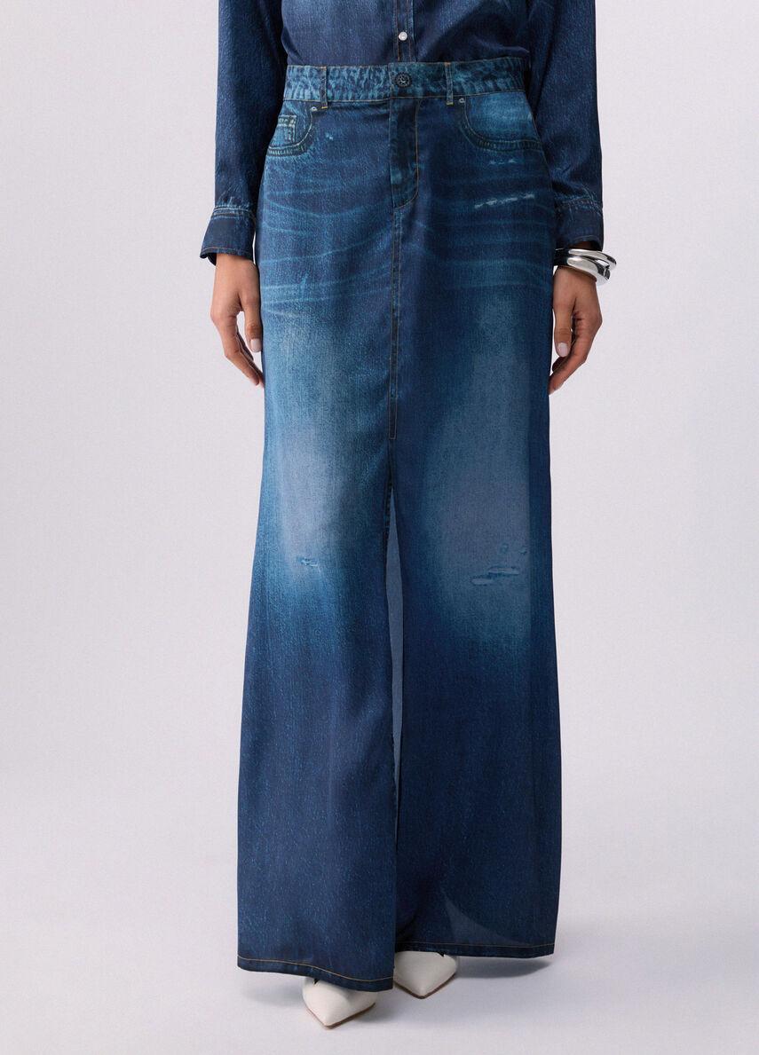 Gonna lunga con stampa digitale UA6238T376A 79042 LIU JO BLUE DENIM 