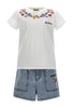 Completo t-shirt e shorts con ricamo a fiori
