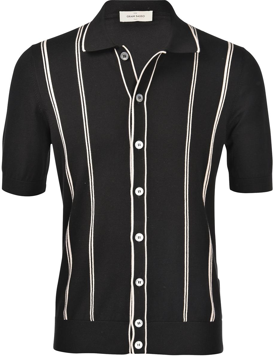 Camicia in maglia a righe cotone organico nero bianco 59135/18041 099 GRAN SASSO 
