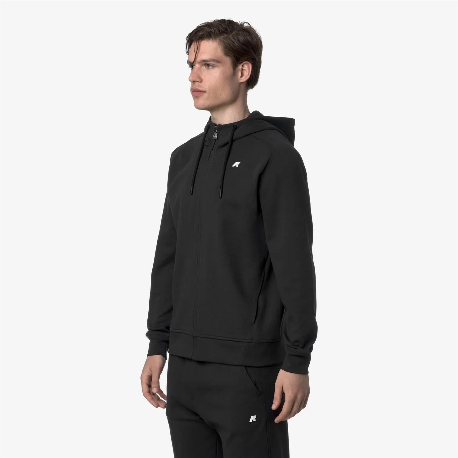 Felpa con cappuccio e zip in pile da uomo nera con tasche K31367W USY K-WAY 