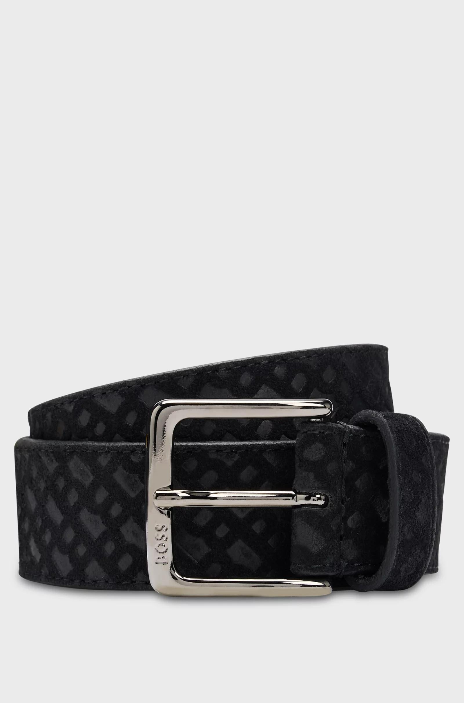 Cintura in pelle scamosciata con motivo con monogrammi 50542202 001 BOSS ACCESSORIES 