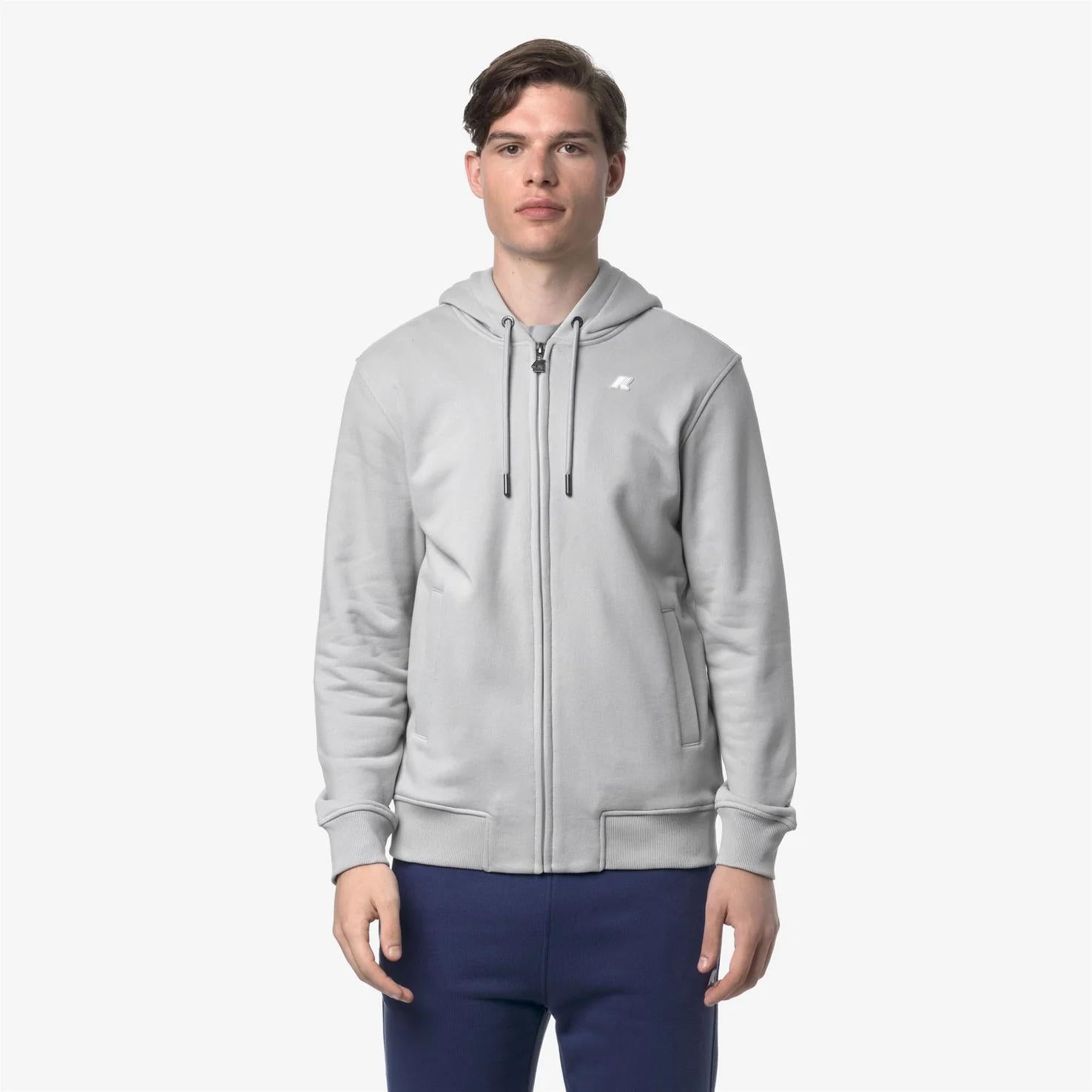 Giacca in pile casual da uomo grigio con cappuccio regolabile K31364W B31 K-WAY 