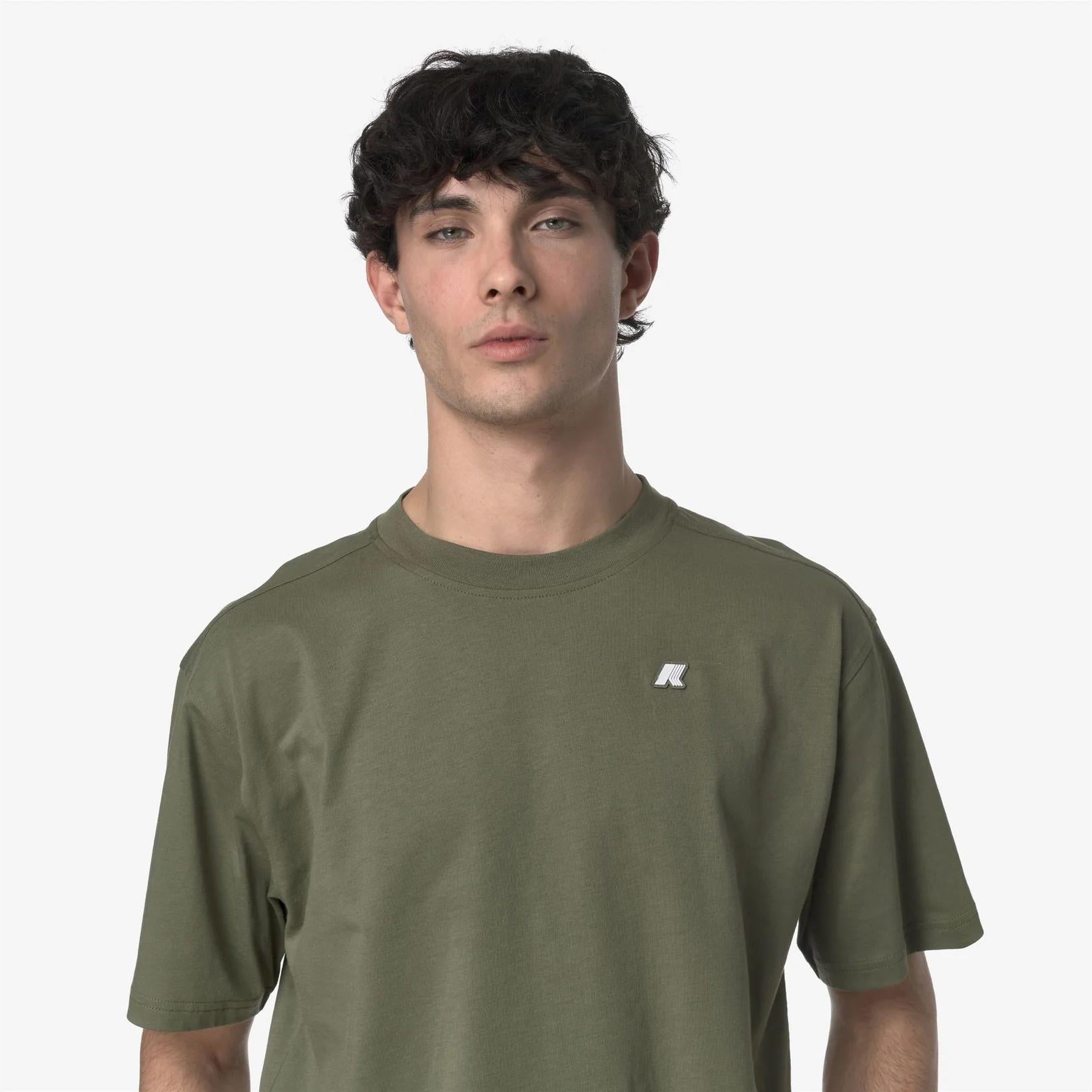 T-shirt casual da uomo in cotone verde militare K3136CW V15 K-WAY 