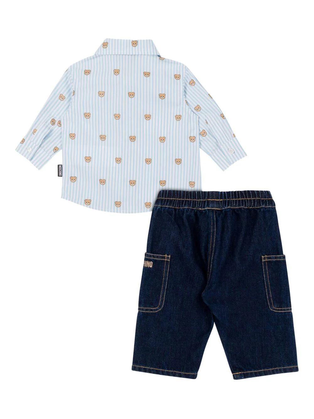 Set camicia e pantaloni per neonato con stampa orsetto MUK057L0E34 40109 MOSCHINO BABY 
