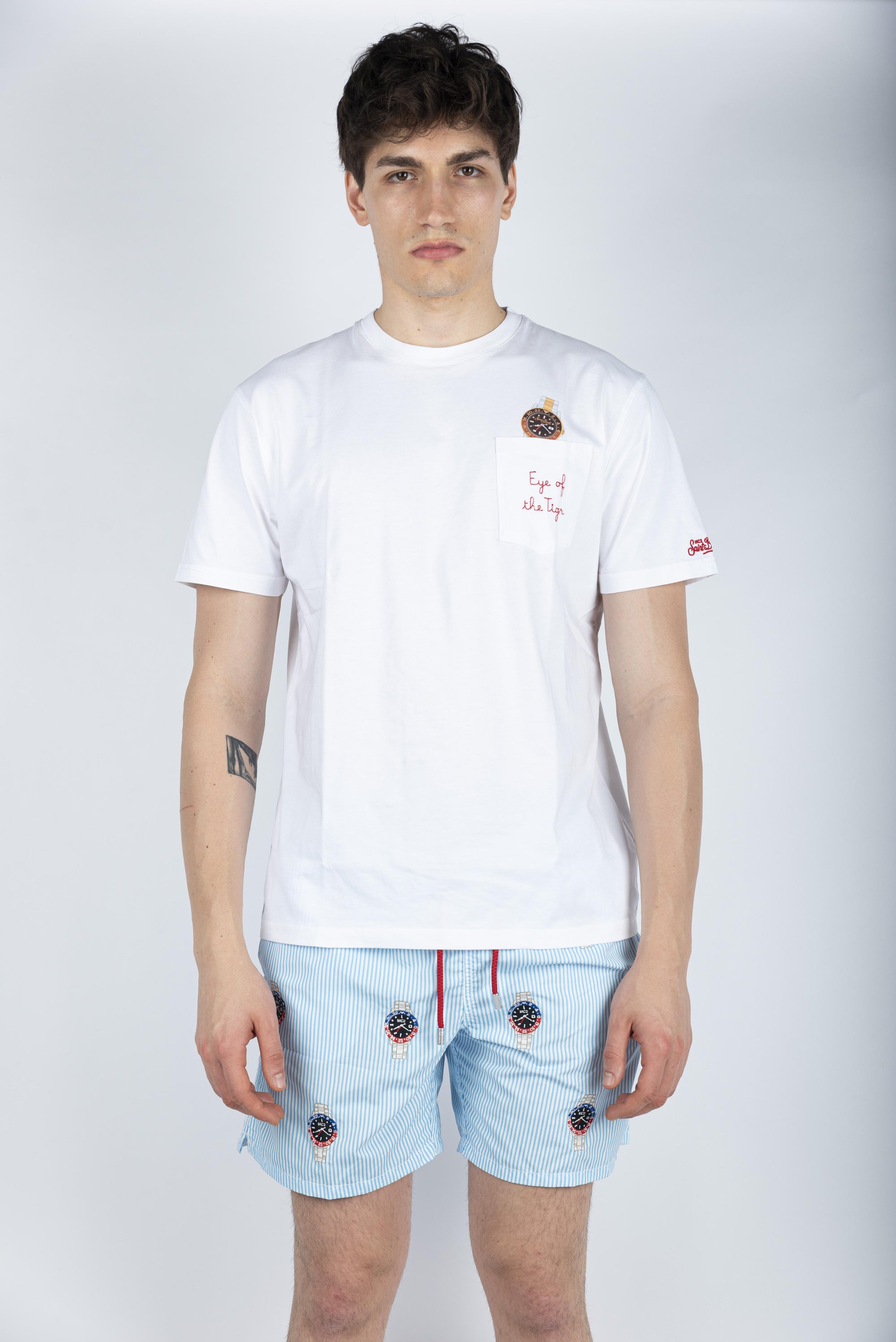 T-shirt in cotone Austin con ricamo e stampa Eye of the Tiger bianco AUS0001 02514H MC2 SAINT BARTH 