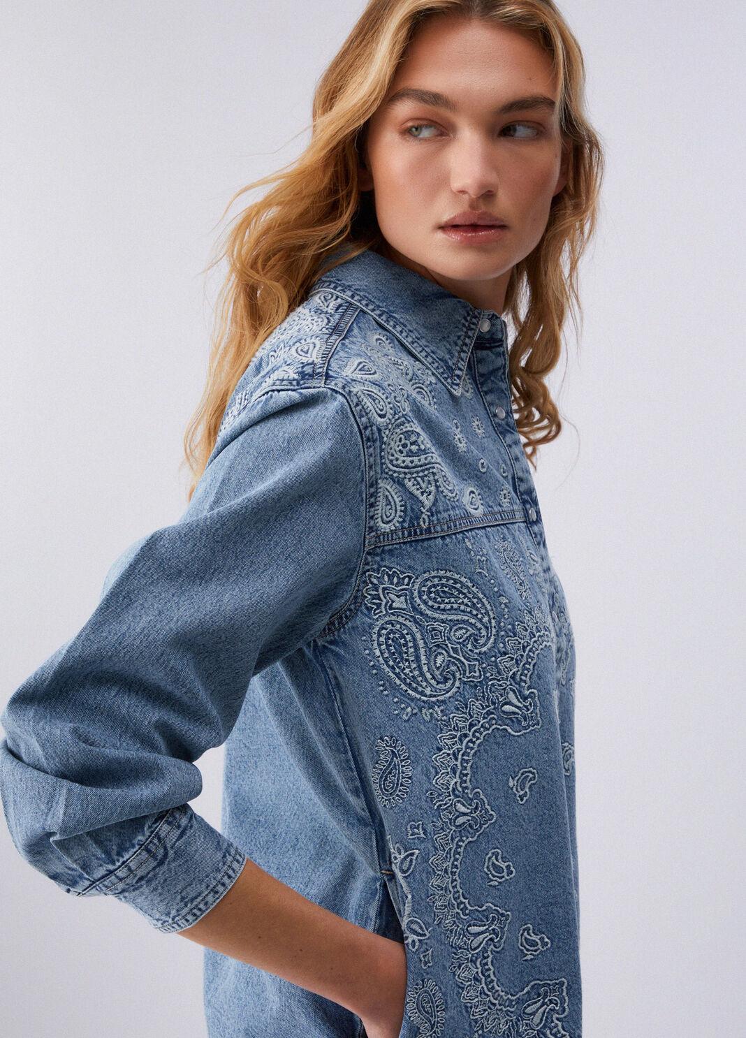 Camicia in denim con ricami UA6145D0313 79016 LIU JO BLUE DENIM 