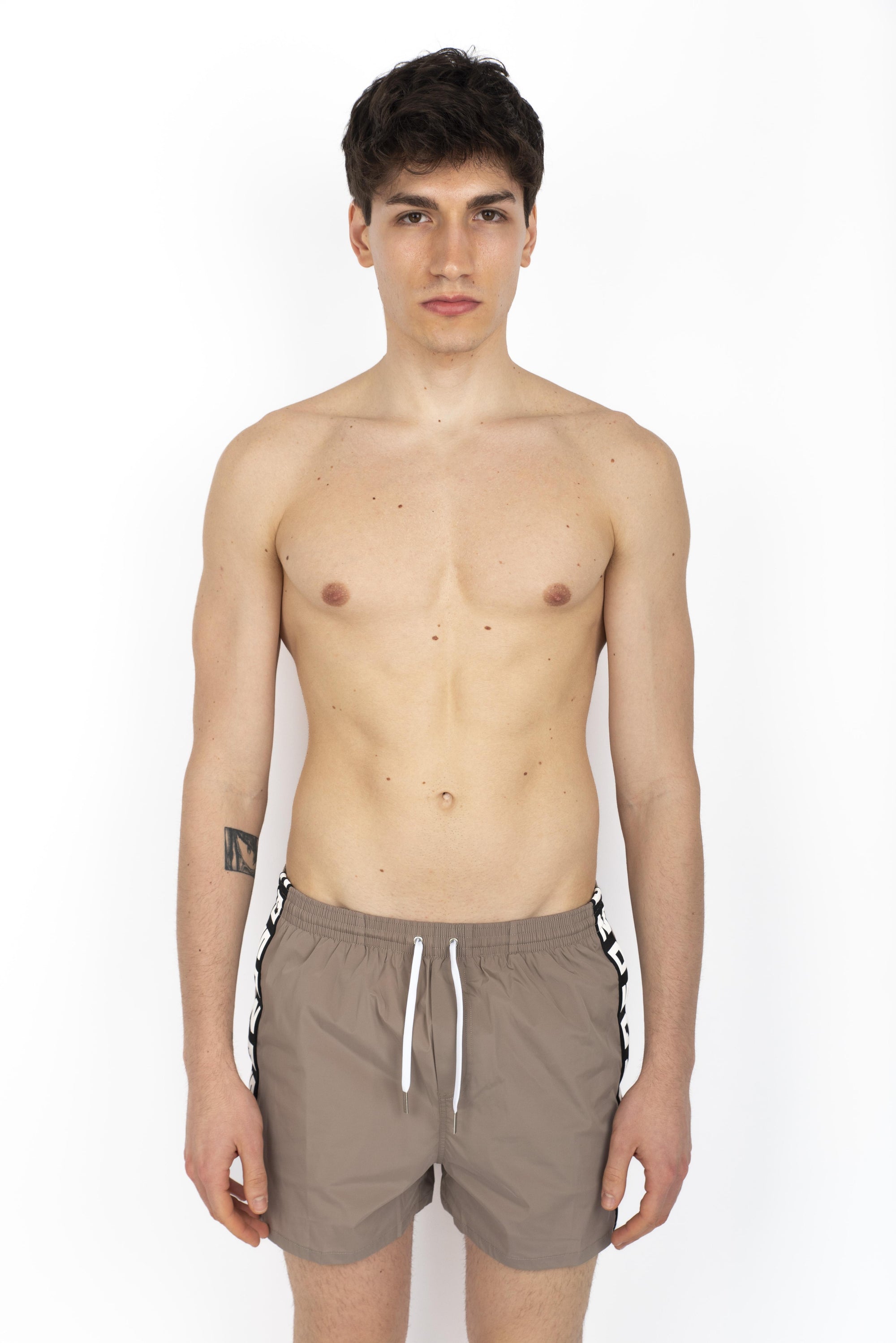 Swim boxer midi marrone con bande laterali  D7B626060 234 DSQUARED BEACHWEAR 