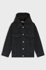 Denim jacket with fleece hood