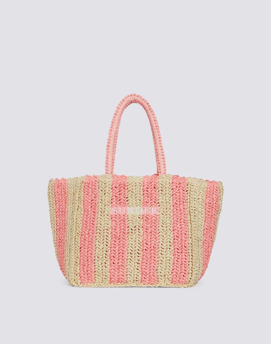 Chou borsa in paper straw con logo ricamato rosa AW741ABPA100 A3700 SUNDEK 