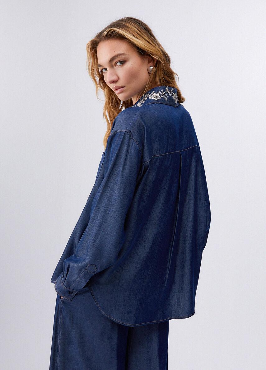 Camicia con colletto removibile UA6274D4894 77000 LIU JO BLUE DENIM 