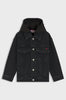 Denim jacket with fleece hood
