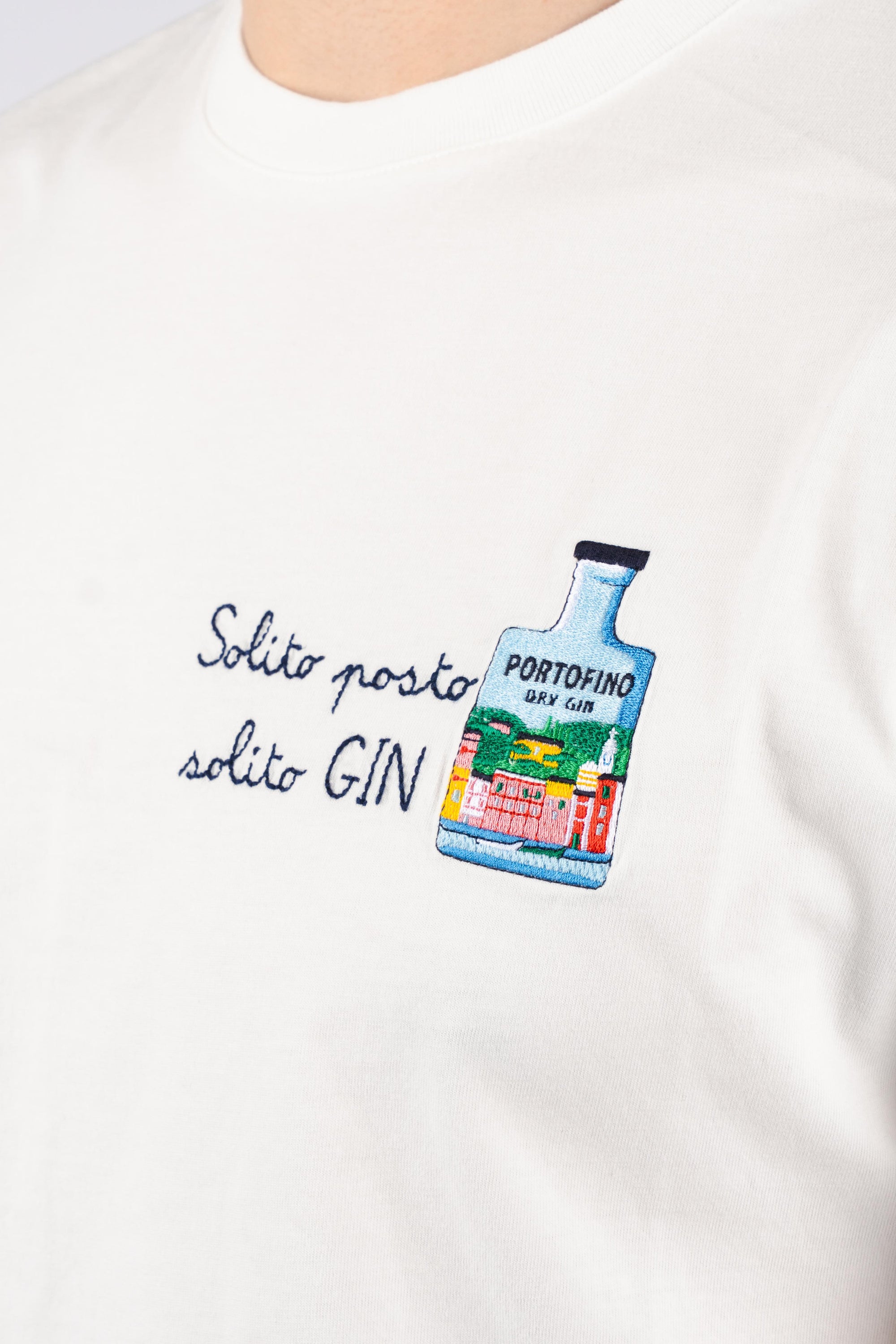 T-shirt Portofino bianca con ricamo Solito posto solito Gin POT0001 04526L MC2 SAINT BARTH 