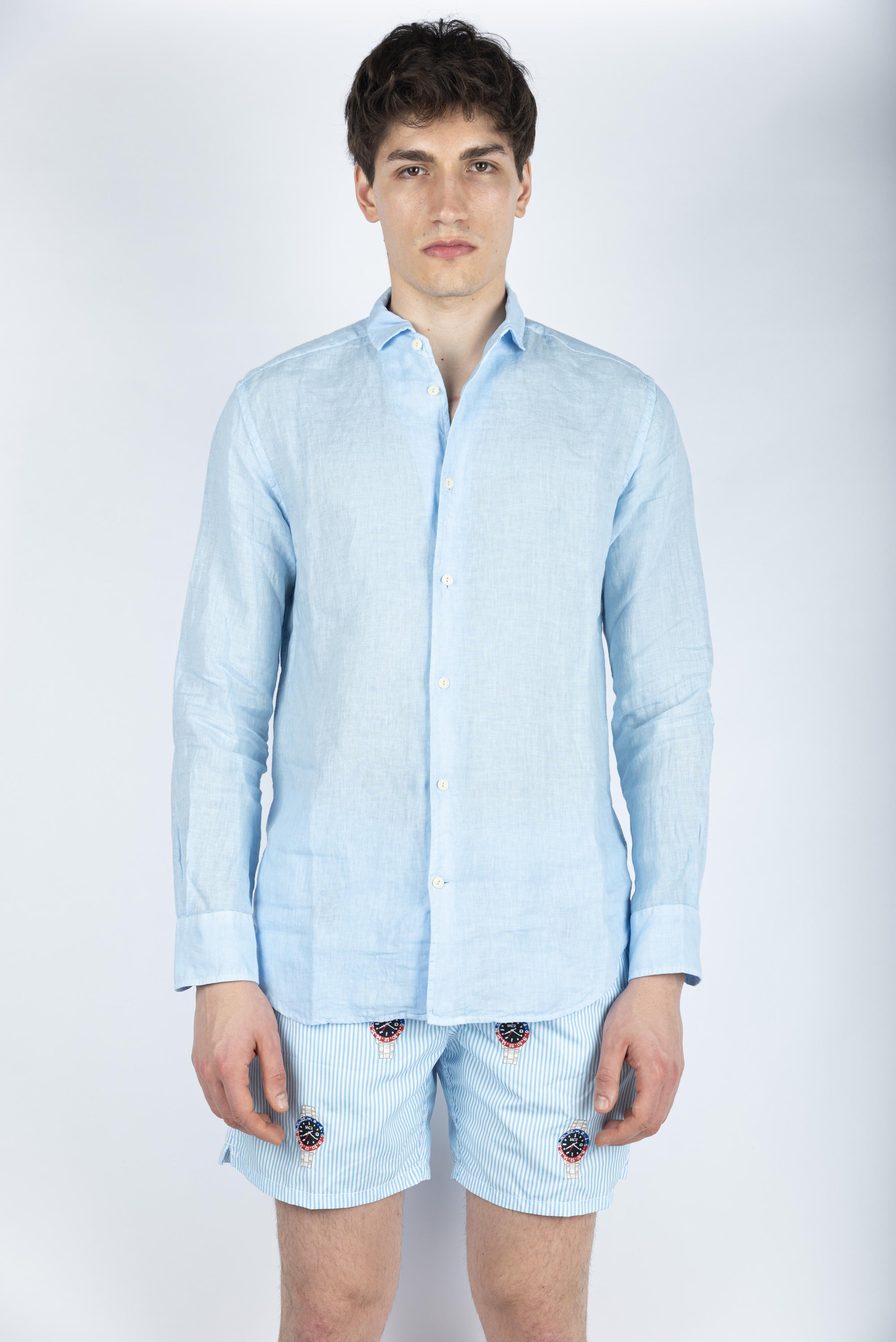 Camicia Cuba in lino azzurro CUB0001 00318H MC2 SAINT BARTH 