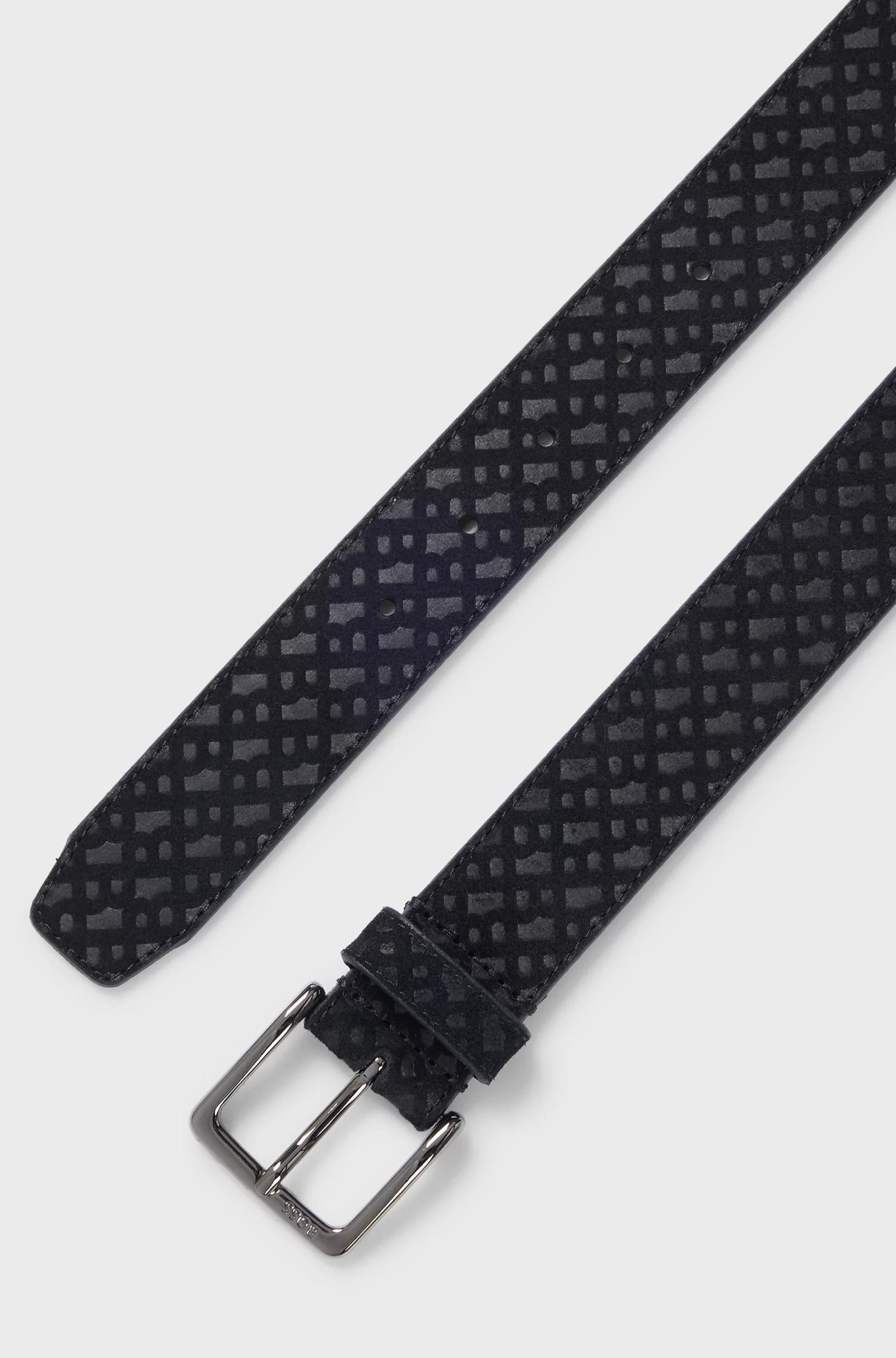 Cintura in pelle scamosciata con motivo con monogrammi 50542202 001 BOSS ACCESSORIES 